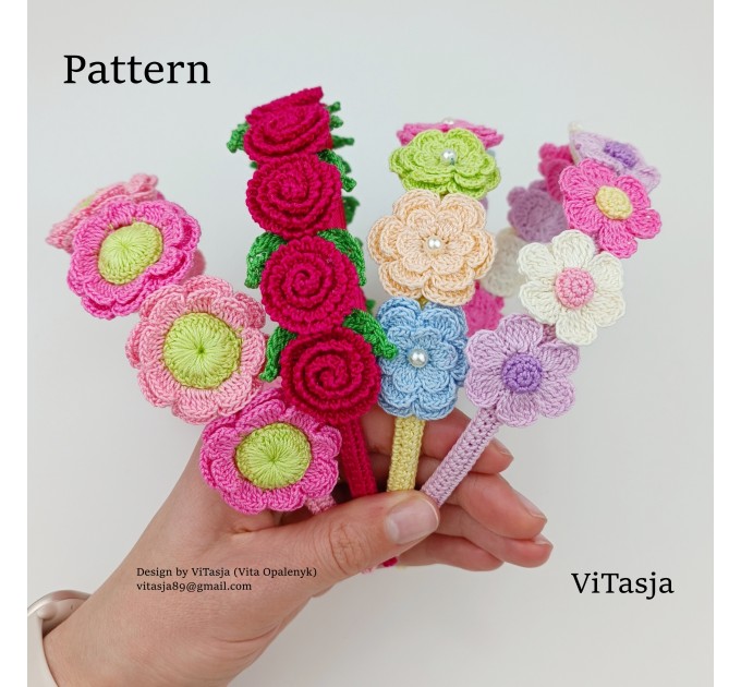 Patterns for four types crochet headbands with flowers