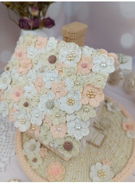 Elegant Crochet Cottage with Pearls – Handmade Beige Decor
