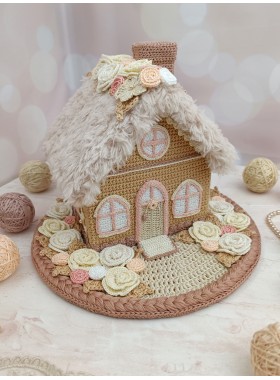 Handmade Crochet Cottage with Fluffy Roof – Neutral Decor