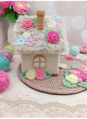 Handmade Crochet House with Colorful Flowers – Whimsical Cottagecore Gift