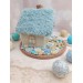 Handmade Crochet House with Blue Roof – Coastal Style Home Décor