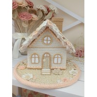 Elegant Crochet Cottage with Pearls – Handmade Beige Decor