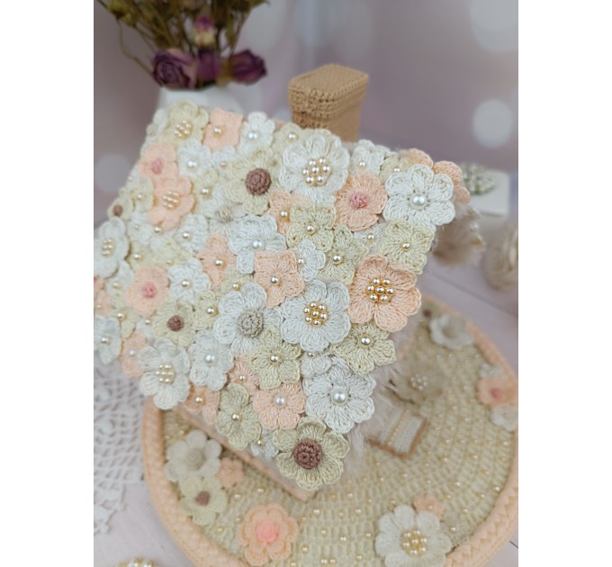 Elegant Crochet Cottage with Pearls – Handmade Beige Decor