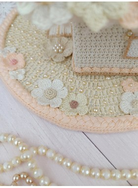 Elegant Crochet Cottage with Pearls – Handmade Beige Decor