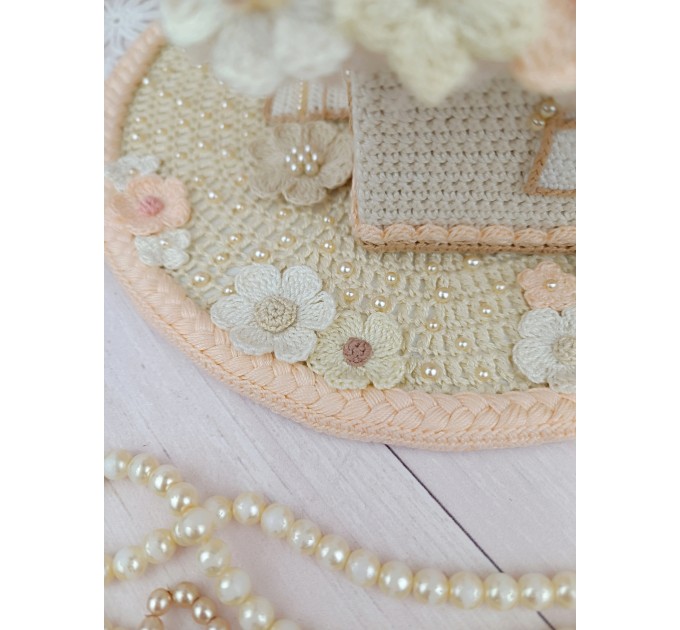 Elegant Crochet Cottage with Pearls – Handmade Beige Decor