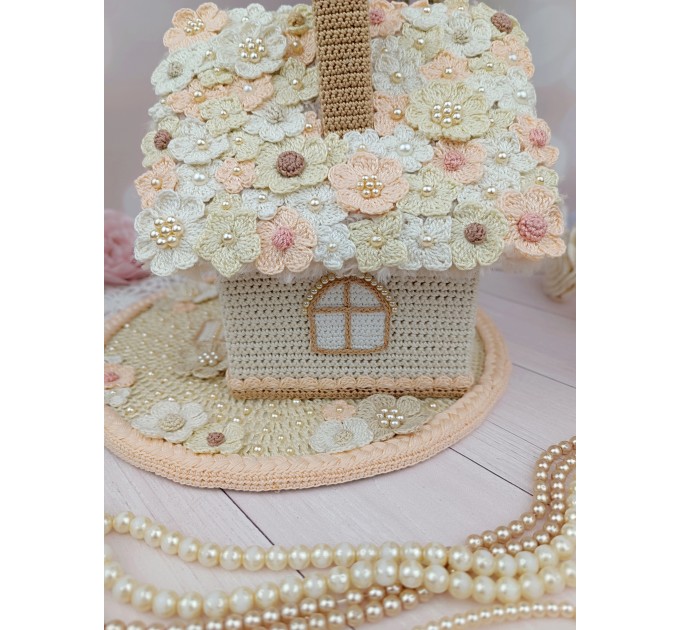 Elegant Crochet Cottage with Pearls – Handmade Beige Decor