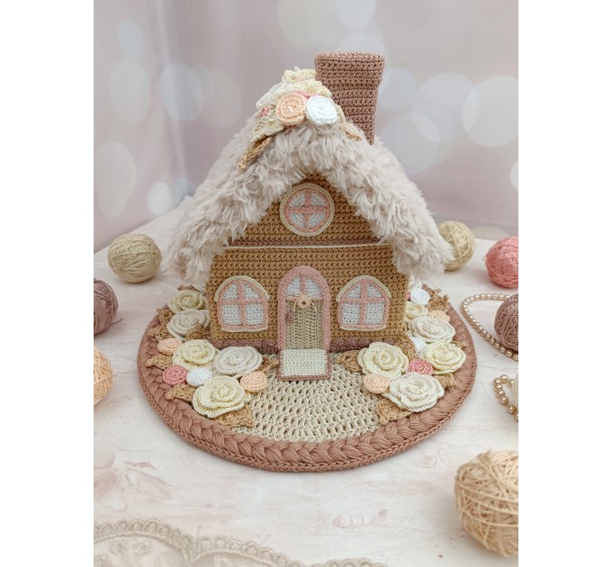 Handmade Crochet Cottage with Fluffy Roof – Neutral Decor