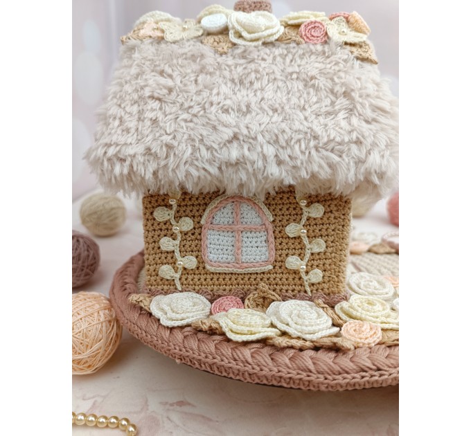 Handmade Crochet Cottage with Fluffy Roof – Neutral Decor