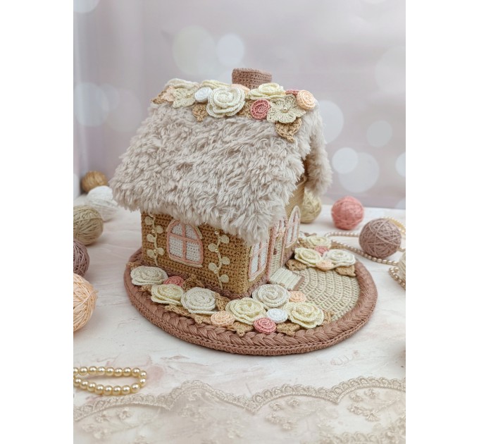 Handmade Crochet Cottage with Fluffy Roof – Neutral Decor
