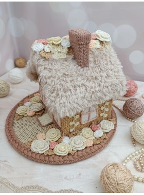Handmade Crochet Cottage with Fluffy Roof – Neutral Decor