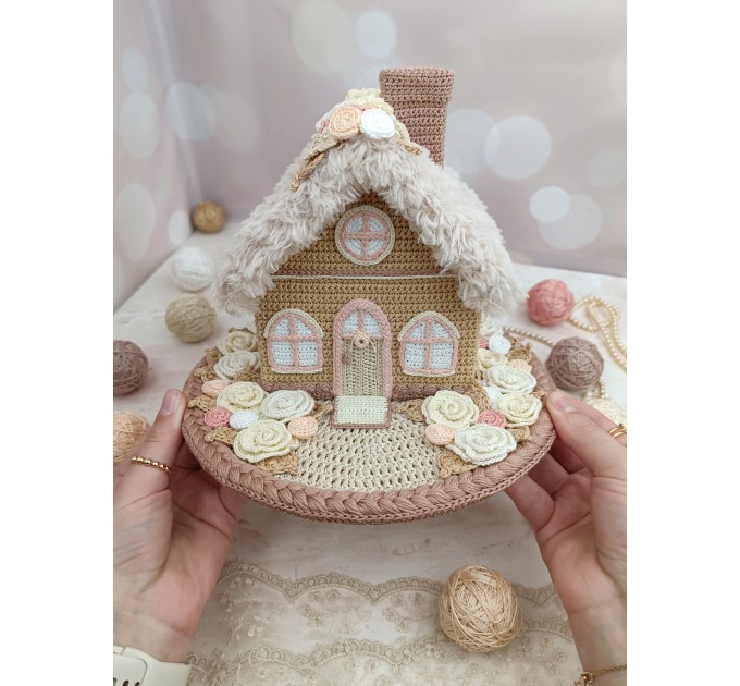 Handmade Crochet Cottage with Fluffy Roof – Neutral Decor