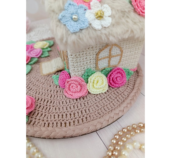 Handmade Crochet House with Pastel Flowers – Cottagecore Home Décor