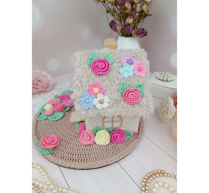 Handmade Crochet House with Pastel Flowers – Cottagecore Home Décor
