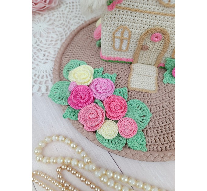 Handmade Crochet House with Pastel Flowers – Cottagecore Home Décor