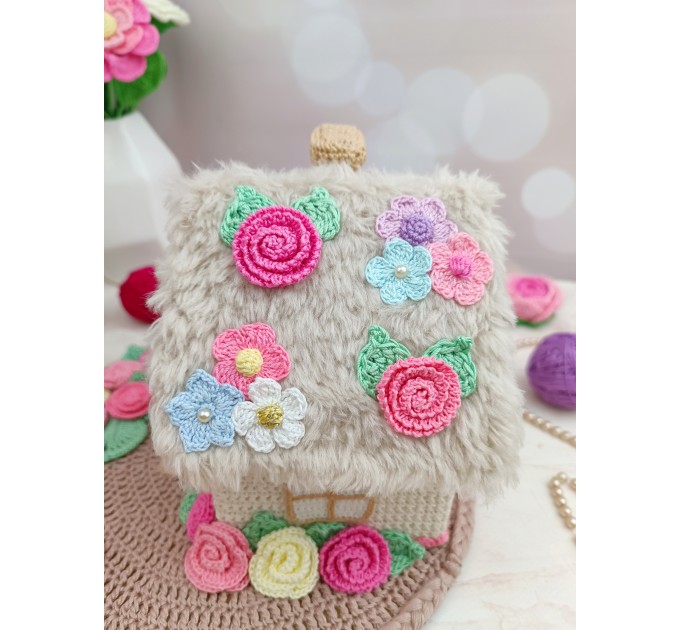 Handmade Crochet House with Pastel Flowers – Cottagecore Home Décor