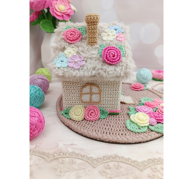 Handmade Crochet House with Pastel Flowers – Cottagecore Home Décor