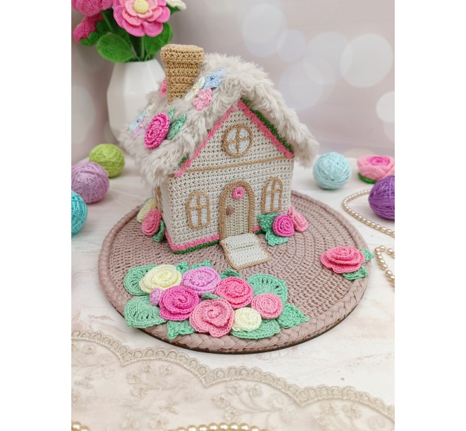 Handmade Crochet House with Pastel Flowers – Cottagecore Home Décor