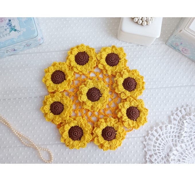 Crochet Sunflower PATTERN. Pattern for jewelry. Easy crochet.