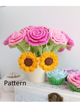 Crochet Sunflower PATTERN. Pattern for jewelry. Easy crochet.