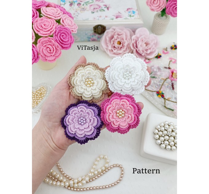 Multilayer Crochet Flower Pattern. Make hair accessories. Wedding decorations.