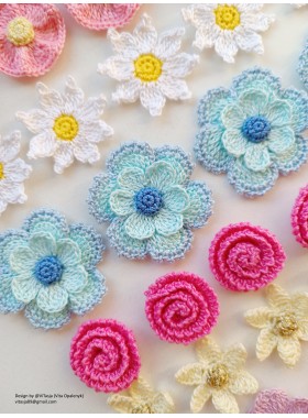 Crochet Flower PATTERNS, 6 types.