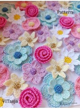 Crochet Flower PATTERNS, 6 types.